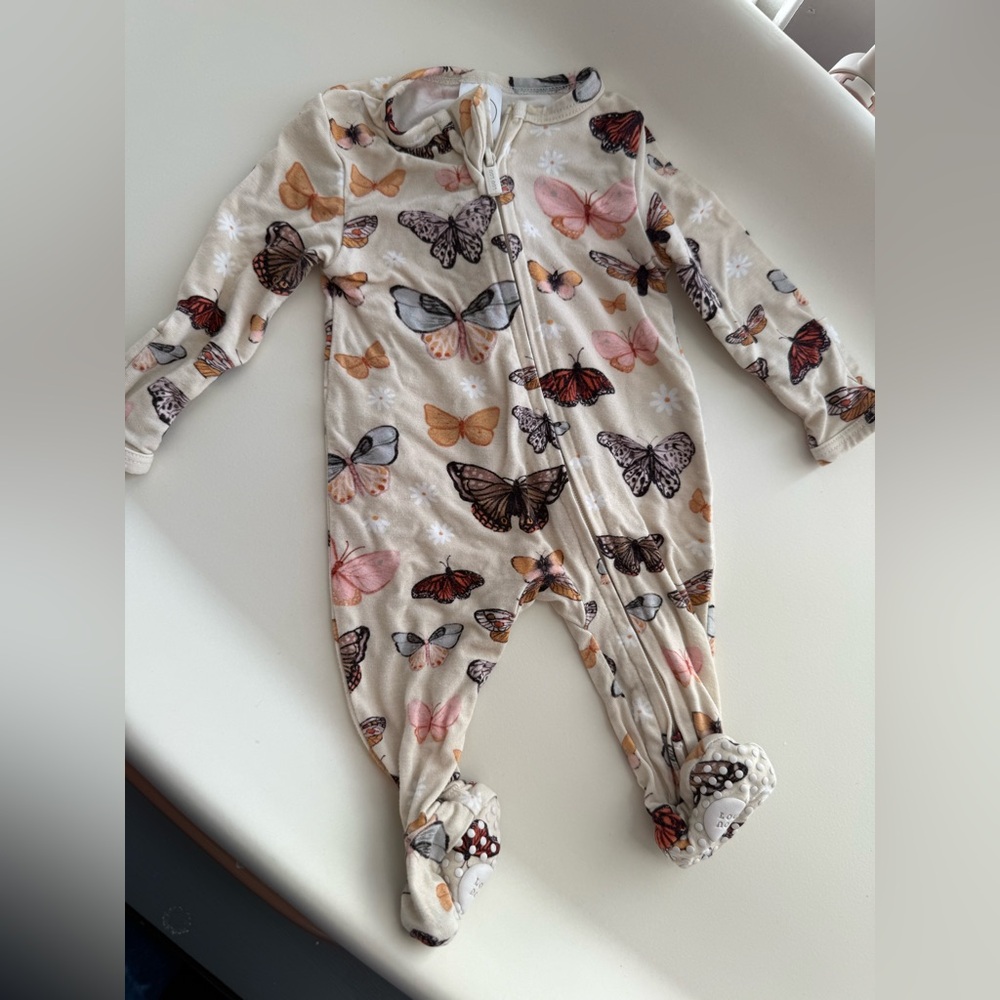 Lou Lou Premie Butterfly Print Kids One Piece Zipper Footie Pajamas